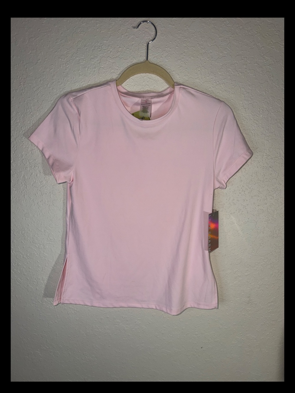 Love Charm Women’s Top Pink Tee Short Sleeves Size L